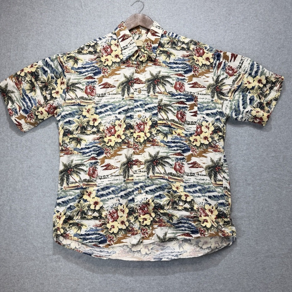 Vintage Hawaiian Shirt Mens L Natural Issue 100% Cotton Beach Aloha